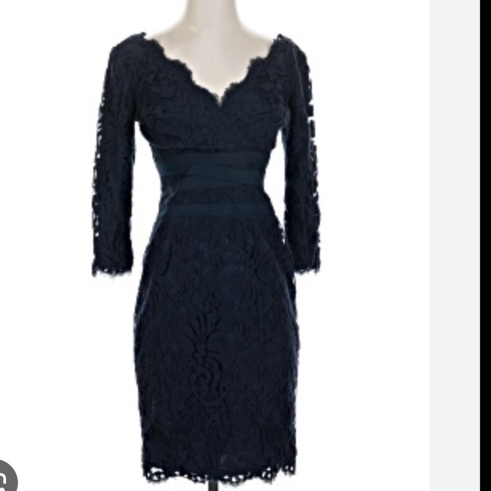 Tadashi Shoji Navy Lace Long Sleeve Dress 4P